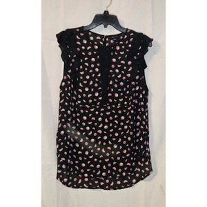 I Heart Ronson Watermelon Print Blouse Size Medium Cap Sleeves Ruffle